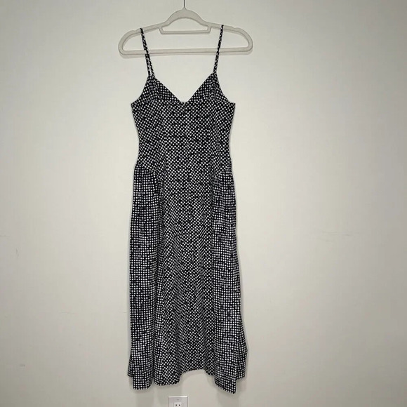 Madewell Dress Women 2 Midi Empire Waist Navy Blue White Geometric Cotton Casual - Picture 9 of 9